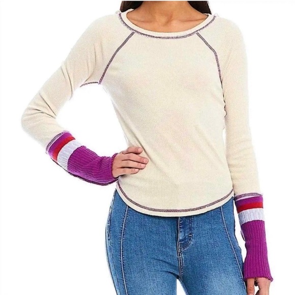 🥳Hp🥳 Free People She’s Reversible Waffle Knit Nordic Cuff Top - Picture 3 of 15